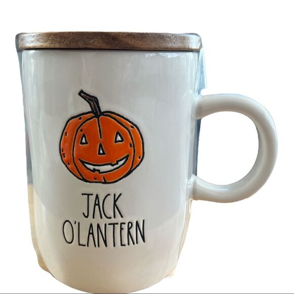 New Rae Dunn Jack O’Lantern Mug with wooded Lid